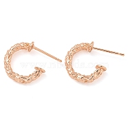 Rack Plating Brass C-Shaped Stud Earrings, Cadmium Free & Lead Freer, Rose Gold, 16x4mm, Pin: 0.8mm(EJEW-T021-06RG)