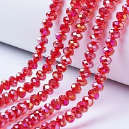 Electroplate Glass Beads Strands, AB Color Plated, Faceted, Rondelle, Red, 6x5mm, Hole: 1mm, about 85~88pcs/strand, 16.1~16.5 inch(41~42cm)(X-EGLA-A034-T6mm-B06)