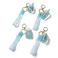 Mixed Bottle Acrylic Pendant Keychain Decoration, Liquid Quicksand Floating Dolphin Conch Handbag Accessories, with Alloy Findings, Light Blue, 21.5~22cm(KEYC-D018-06)