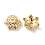 Brass Micro Pave Cubic Zirconia Bead Cap, 6-Petal Flower, Real 18K Gold Plated, 10x9x4.5mm, Hole: 1.5mm(KK-E068-VF841-2)