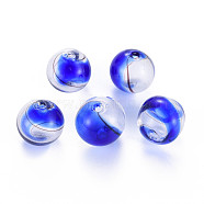 Transparent Handmade Blown Glass Globe Beads, Round, Blue, 12.5~14mm, Hole: 1~2mm(GLAA-T012-33A-01)