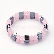 Natural Rose Quartz Stretch Bracelets, with Non-Magnetic Synthetic Hematite Beads, 2 inch(51mm)(BJEW-JB02837-01)