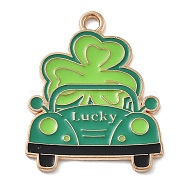 Alloy Pendants, with Enamel, Irish Festival, Clover Hat Theme, Car, 27x21.5x1.5mm, Hole: 2mm(ENAM-D285-02KCG-05)