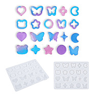 Butterfly/Heart/Star Linking Ring & Cabochon DIY Silhouette Silicone Molds, Resin Casting Molds, for DIY UV Resin, Epoxy Resin Jewelry Making, White, 88x69x5mm(SIMO-PW0021-01)