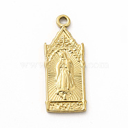 304 Stainless Steel Pendants, Virgin Mary & Cross Charms, Golden, 28.5x11.5x2mm, Hole: 1.8mm(STAS-M305-02G)