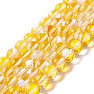 Synthetic Moonstone Beads Strands, Round, Gold, 8mm, Hole: 1mm, about 48pcs/strand, 14.57''~15.35''(37~39cm)(G-E573-02B-12)