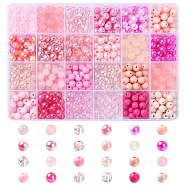 DIY Pink Series Necklace & Bracelet Making Kits, include 600Pcs Opaque & Transparent & AB Color & Striped Acrylic & Resin Round Beads, Pink, 8mm, Hole: 2mm(DIY-CJ0001-76)