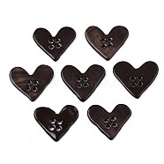 2-Hole Spray Paint Freshwater Shell Buttons, Heart, Coconut Brown, 14~15x16~17x2mm, Hole: 1.4mm(SHEL-S276-135)
