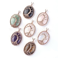 Natural & Synthetic Mixed Stone Big Pendants, with Rose Gold Tone Brass Findings, Oval with Tree of Life, 56~58.5x35~36x12~13.8mm, Hole: 4.2~5.2x4.6~6mm(G-G771-C)