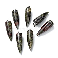 Natural Dragon Blood Pendants, with Platinum Brass Findings, Bullet, 32~35x10~11mm, Hole: 7X3mm(G-D040-01P-B13)