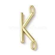 Rack Plating Brass Connector Charms, Cadmium Free & Lead Free, Long-Lasting Plated, Real 18K Gold Plated, Letter K, 22.5x7.5x1.5mm, Hole: 3x0.8mm(KK-P245-07G-K)
