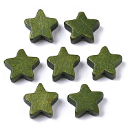 Painted Natural Wood Beads, Star, Olive Drab, 14~15x14~15x5.5mm, Hole: 1.5mm(WOOD-R265-09C)