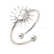 304 Stainless Steel Open Cuff Ring, Flower, Inner Diameter: 17.8mm(RJEW-M167-09C-P)