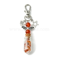 Glass Wishing Bottle with Natural Carnelian inside Pendant Decorations, Star & Heart Tibetan Style Alloy and Swivel Lobster Claw Clasps Charm, 86mm, Pendants: 58x21.5x13mm(HJEW-JM01741-04)