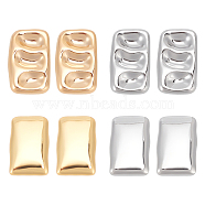 Real 14K Gold Plated 4 Pairs 4 Style Alloy Stud Earrings for Women, Rectangle, Real Gold Plated & Real Platinum Plated, 28.5~31x18.5~19mm, 1 Pair/style(EJEW-AN0004-24)