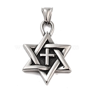 Retro 304 Stainless Steel Pendants, Star of David Charm, Antique Silver, 41.5x28.5x4.5mm, Hole: 4x9mm(STAS-I205-37AS-A)