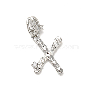 Rack Plating Brass Micro Pave Cubic Zirconia European Dangle Charms, Large Hole Letter Pendant, Platinum, Long-Lasting Plated, Cadmium Free & Lead Free, Letter X, 27mm, Charm: 15x12.5x2mm, Hole: 4x2.5mm(KK-L210-015P-X)