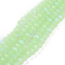 Electroplate Glass Beads Strands, Imitation Jade Beads, Half Plated, Rainbow Plated, Faceted, Rondelle, Light Green, 6x5mm, Hole: 1mm, about 85~88pcs/strand, 16.1~16.5 inch(41~42cm)(EGLA-A034-J6mm-L04)