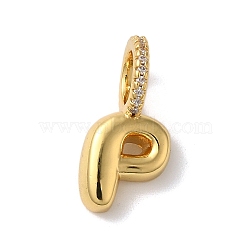 Brass Micro Pave Cubic Zirconia Pendants, Lead Free & Cadmium Free, Long-Lasting Plated Letter P, 19x10x9mm, Hole: 5mm(KK-K345-13P-G)