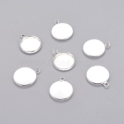 Brass Pendant Cabochon Settings, Plain Edge Bezel Cups, Flat Round , Lead Free & Cadmium Free, Silver Color Plated, Tray: 12mm, 17x14x2mm, Hole: 1.5mm(KK-B534-D-S)