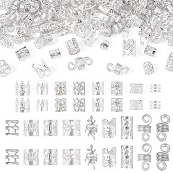 170Pcs 17 Styles Iron Hair Coil Cuffs, Dread Cuff Coil, Mixed Shapes, Silver, 9~23x8~12mm, Inner Diameter: 7~10.5mm, 10pcs/style(OHAR-TA0001-12S)