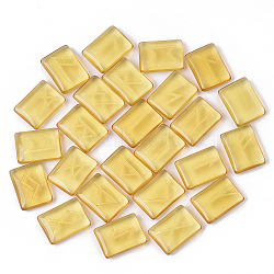 Glass Cabochons, Divination Stone, Rectangle with Runes/Futhark/Futhorc, Champagne Yellow, 20x15x5.5mm, 25pcs/set(G-R461-16D)