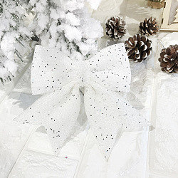 Glitter Foam Bowknot Ornament Accessories, for Party Christmas Tree Decoration, White, 140x165x13mm, 2pcs/set(FIND-N005-04D)