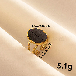 Elegant 304 Stainless Steel Enamel Cuff Ring, Oval Wide Band Open Ring for Women, Golden(RV3752-3)