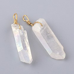 Electroplate Natural Quartz Pendants, with Brass Findings, Clear, 35~50x8~13x6~11mm, Hole: 3mm(X-G-Q481-74C)