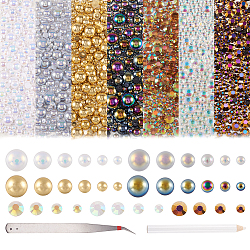 DIY Diamond Painting Kits, including Half Round Resin Rhinestone & Imitation Pearl Cabochons, Wood Nail Art Rhinestones Pickers Pen and Iron Tweezers, Mixed Color, Cabochon: 2~10x1~4mm, 3600pcs/set(DIY-TA0004-49)