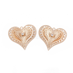 Brass Pendants, with Crystal Rhinestone, Heart, Light Gold, 26.5x23.5x6.5mm, Hole: 1.5mm(KK-S353-018LG)