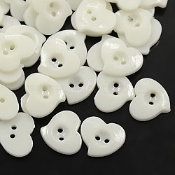 Acrylic Heart Buttons, Plastic Sewing Buttons for Costume Design, 2-Hole, Dyed, White, 13x12x2mm, Hole: 1mm(BUTT-E086-D-01)