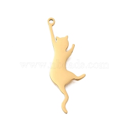 304 Stainless Steel Pendants, Laser Cut, Cat Charm, Real 18K Gold Plated, 28.5x10x1mm, Hole: 1.2mm(STAS-S150-10G)