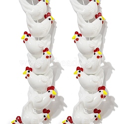 Handmade Lampwork Beads Strands, Rooster, White, 16~17x20~22.5x11~12mm, Hole: 1.2~1.5mm, about 40pcs/strand, 17.72 inch(45cm)(LAMP-L079-01)