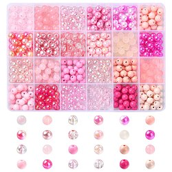 DIY Pink Series Necklace & Bracelet Making Kits, include 600Pcs Opaque & Transparent & AB Color & Striped Acrylic & Resin Round Beads, Pink, 8mm, Hole: 2mm(DIY-CJ0001-76)