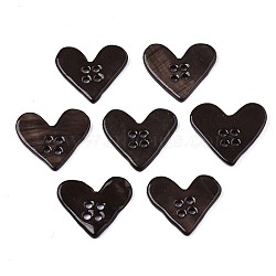 2-Hole Spray Paint Freshwater Shell Buttons, Heart, Coconut Brown, 14~15x16~17x2mm, Hole: 1.4mm(SHEL-S276-135)