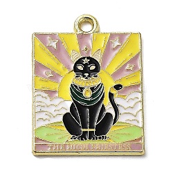 Word The High Priestess Alloy Enamel Pendants, Golden, Black Cat Tarot Charm, Light Green, 27x20x1.5mm, Hole: 2mm(X-ENAM-M062-01G-G)