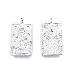 Brass Micro Pave Clear Cubic Zirconia Pendants, Rectangle with Human & Star, Platinum, 30.5x16.4x2.4mm, Hole: 1.6x2.9mm(KK-G432-14P)