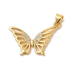 Brass Micro Pave Cubic Zirconia Pendants, Long-Lasting Plated, Cadmium Free & Lead Free, Butterfly, Golden, 19x27x1.5mm, Hole: 3.5mm(KK-C072-38G)