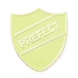 Prefect Shield Badge, Enamel Pin, Light Gold Alloy Brooch for Backpack Clothes, Green Yellow, 30.5x27x1.5mm(JEWB-H011-01G-D)