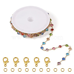 DIY Chain Bracelet Necklace Making Kit, Including Brass Flower Link Chains with Glass Beaded, Alloy Clasps, Iron Jump Rings, Golden, Chain: 2M/set(DIY-TA0006-08)