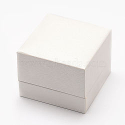 Plastic and Cardboard Ring Boxes, with Sponge Inside, Square, White, 59x59x46mm(OBOX-L002-14A)