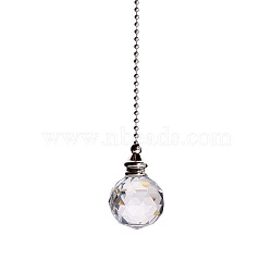 Glass Crystal Ceiling Fan Pull Chain Extenders, with Metal Ball Chains, Round Ball Pendant Suncatcher, Clear, 545mm(PW-WG22568-02)