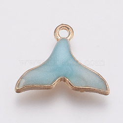 Zinc Alloy Enamel Pendants, Whale Tail Shape, Golden, Sky Blue, 15x18x3mm, Hole: 1.5mm(PALLOY-I124-06G-A)