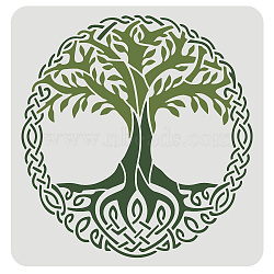 Large Plastic Reusable Drawing Painting Stencils Templates, for Painting on Scrapbook Fabric Tiles Floor Furniture Wood, Square, Tree of Life Pattern, 300x300mm(DIY-WH0172-794)