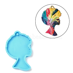 Black Women Portrait DIY Pendant Silicone Molds, Resin Casting Molds, for UV Resin & Epoxy Resin Jewelry Making, Deep Sky Blue, 78x51x8mm, Hole: 3.8mm(SIMO-C007-01A)