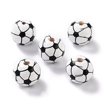 Natural Wood Beads, Dyed, Round, Black, Football, 15.5x14.5mm, Hole: 3.2mm