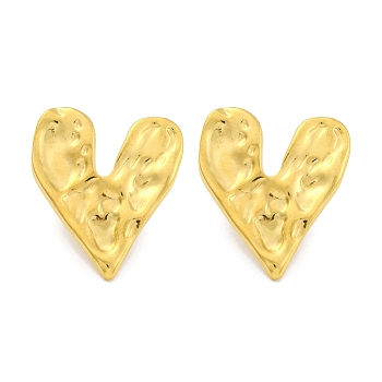 Heart Ion Plating(IP) 304 Stainless Steel Stud Earrings, Real 18K Gold Plated, 24x21.5mm