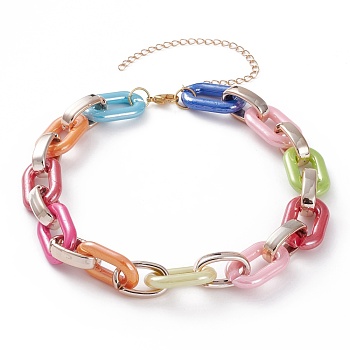 Acrylic & CCB Plastic Cable Chain Necklaces, with 304 Stainless Steel Lobster Claw Clasps, Golden, Colorful, 16.14 inch(41cm)