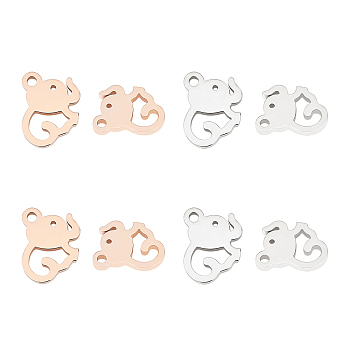 Unicraftale 8Pcs 2 Colors 304 Stainless Steel Charms, Laser Cut, Elephant, Rose Gold & Stainless Steel Color, 12x11x1.5mm, Hole: 1.2mm, 4pcs/color